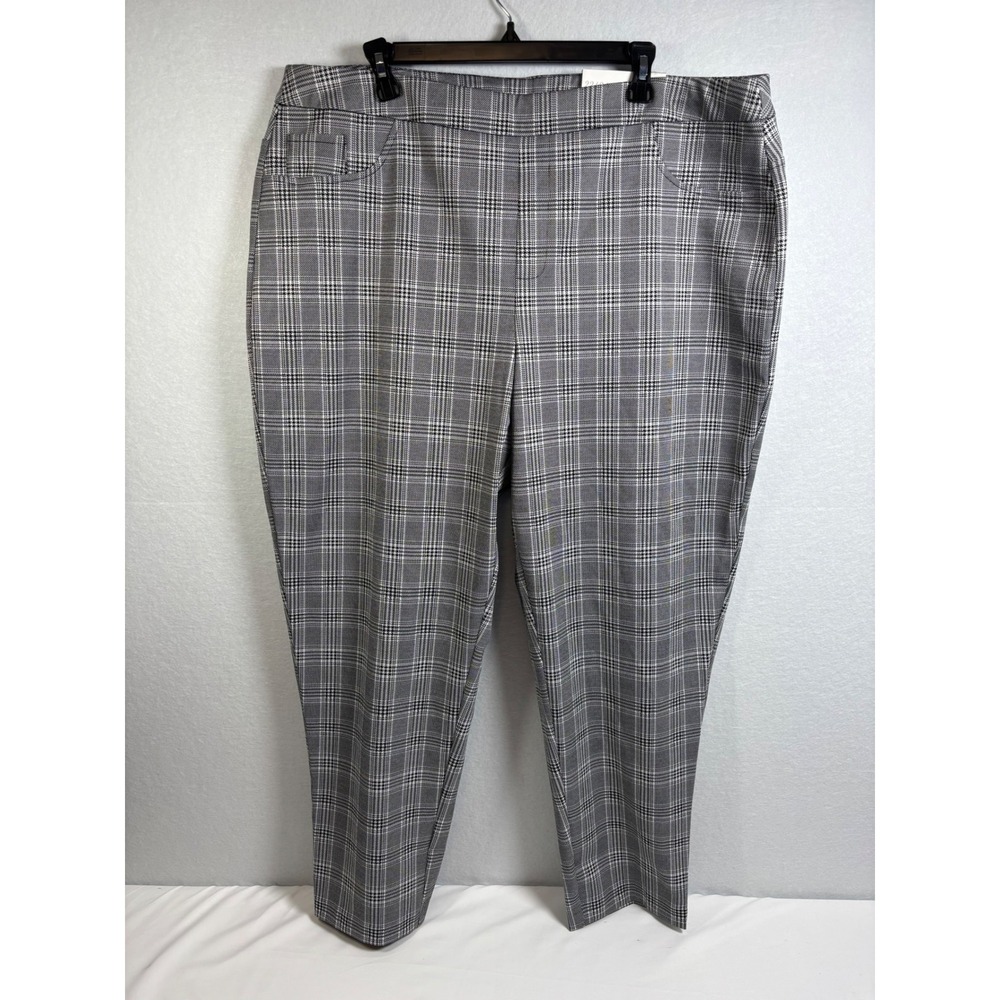 Cato Plaid Pants Womens 22/24W Gray Poly Spandex Slim Mid Rise Stretch Work Chic